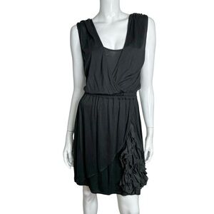 Zara Basic Evening‎ Collection Sleeveless Ruffled V-Neck Black Midi Dress